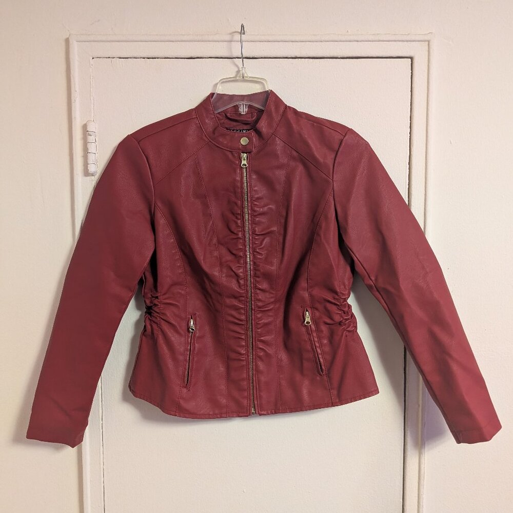 Baccini Red Faux Leather Jacket - Petite Medium